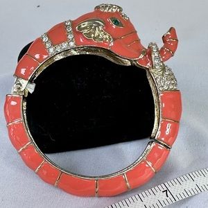 Beautiful Coral enameled rhinestone Elephant clamper bracelet